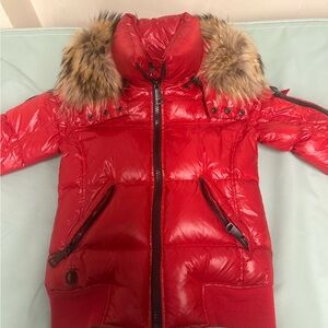 SAM. Red Puffer Jacket with Faux Fur Trim